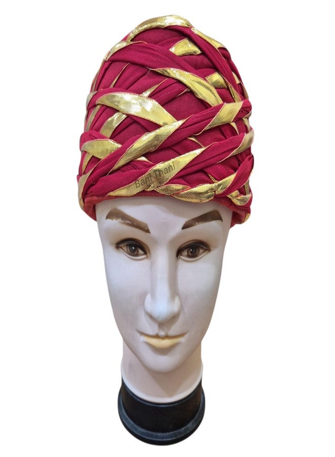BANI THANI Authentic Rajasthan Jaipuri Pagdi Traditional Round Turban for Men & Women - Wedding Ceromony, Festival Freesize Up to 22 Inch Head, (Dark Red) - Image 4